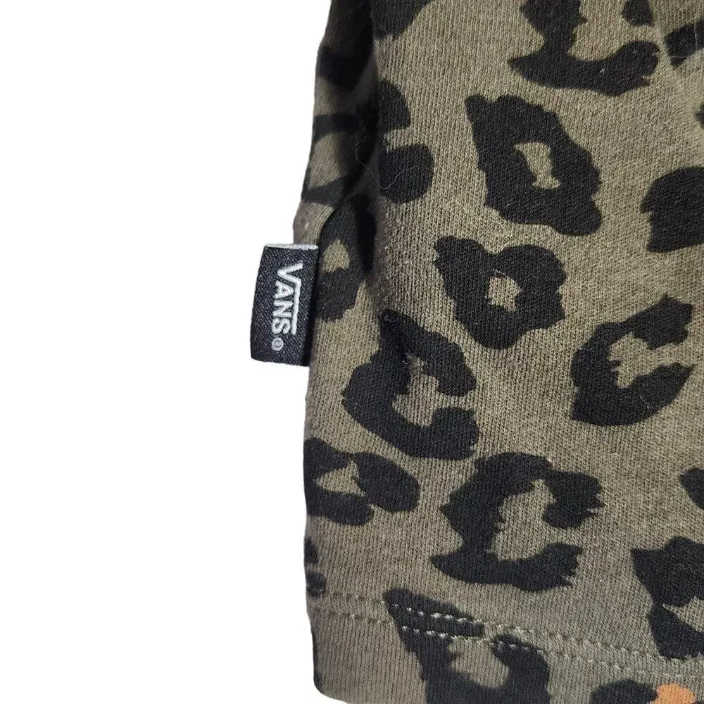 Vans Leopard Printed Boxy Mock Neck Long Sleeve T-Shirt Small